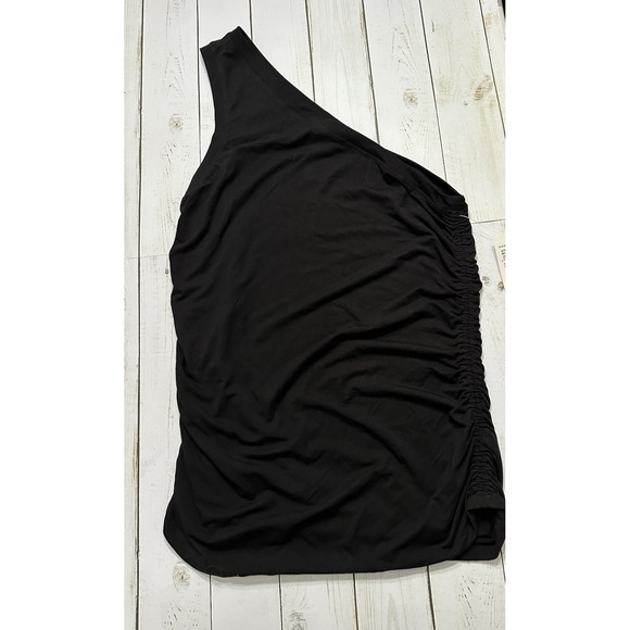 NWT‎ Good American Good Touch Ruched One Shoulder Tank Top Sz 5  Black - Picture 4 of 9
